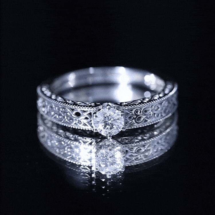 Round Cut Solitaire Moissanite Vintage Looking Engagement Ring