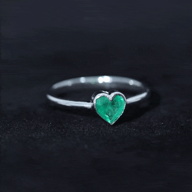 Real Emerald Heart Solitaire Ring in Bezel Setting