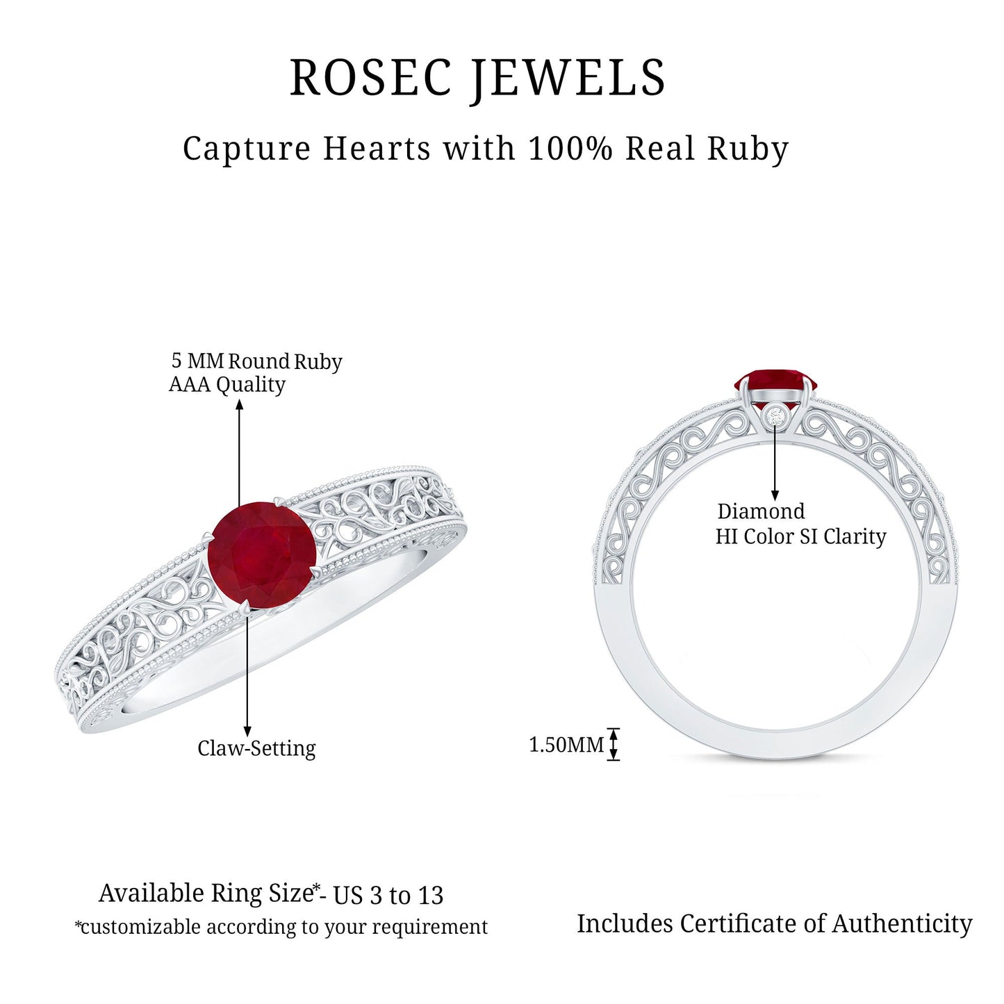 Vintage Inspired Ruby Engagement Ring with Surprise Diamond