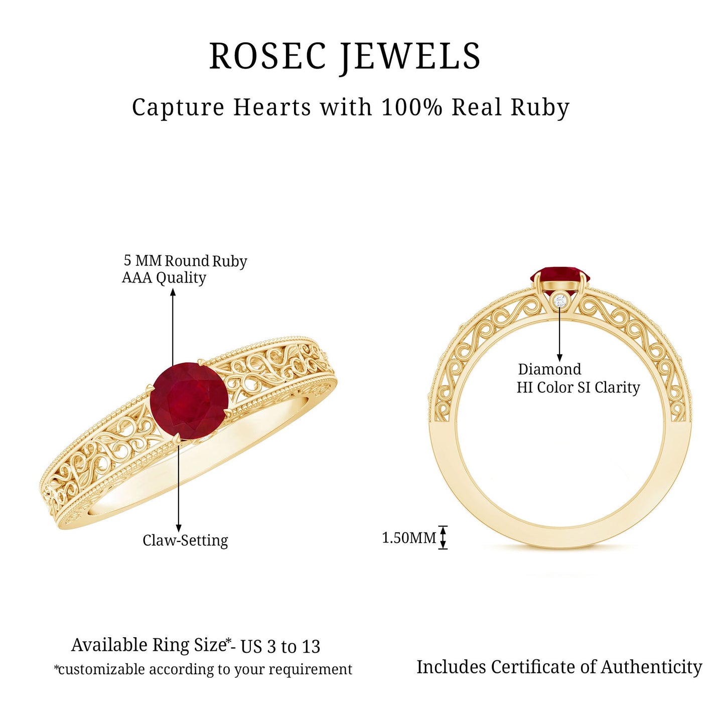Vintage Inspired Ruby Engagement Ring with Surprise Diamond