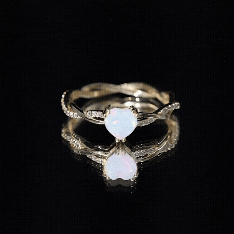 Natural Ethiopian Opal Diamond Heart Promise Engagement Ring