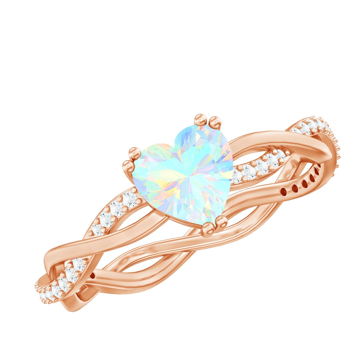 Natural Ethiopian Opal Diamond Heart Promise Engagement Ring