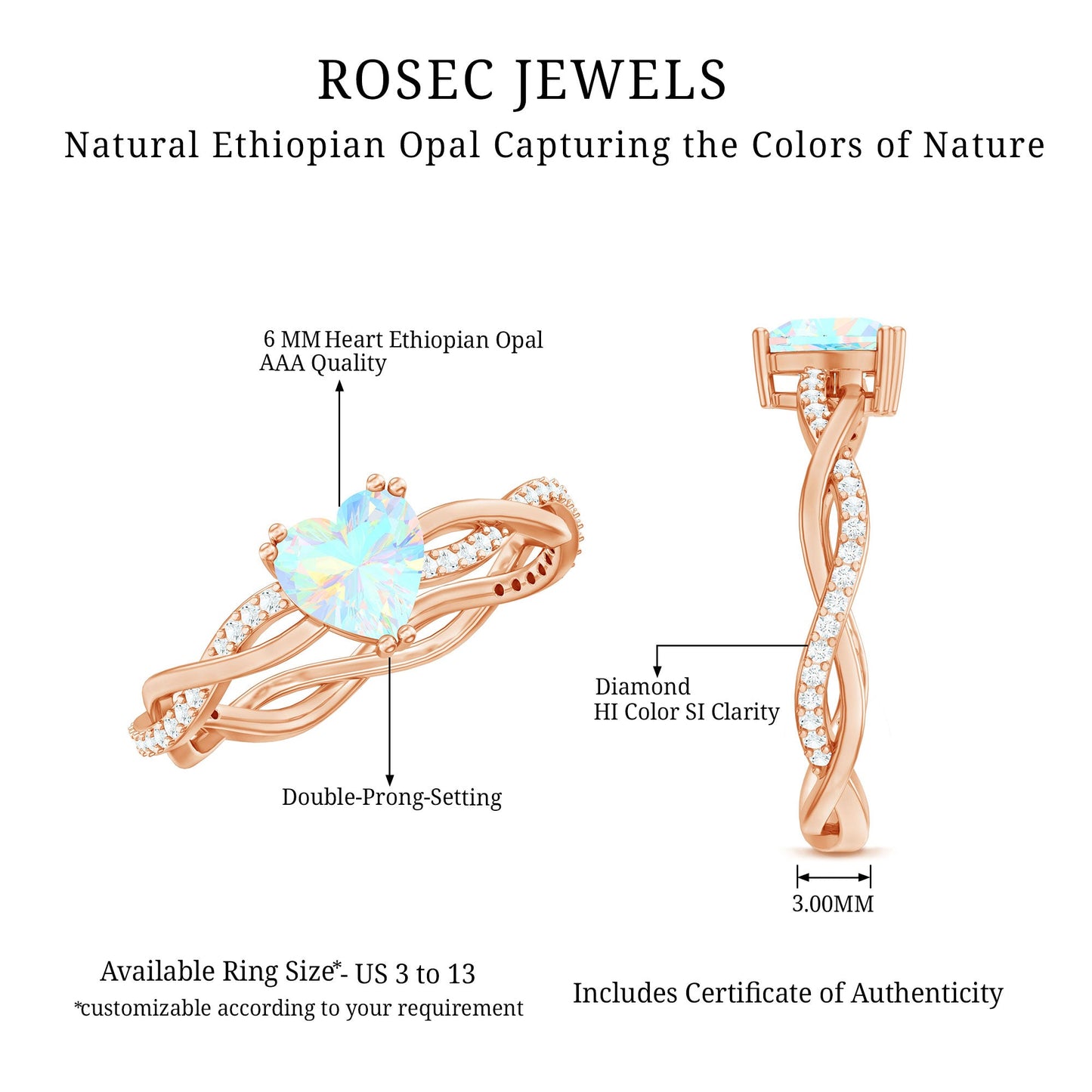 Natural Ethiopian Opal Diamond Heart Promise Engagement Ring