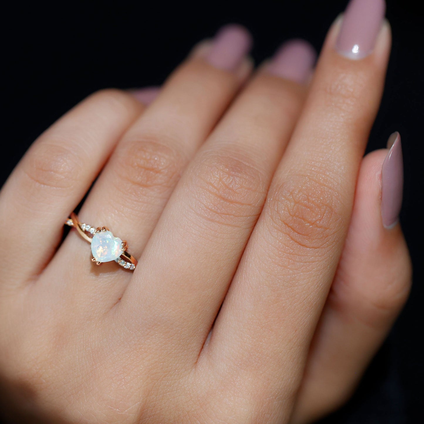 Natural Ethiopian Opal Diamond Heart Promise Engagement Ring