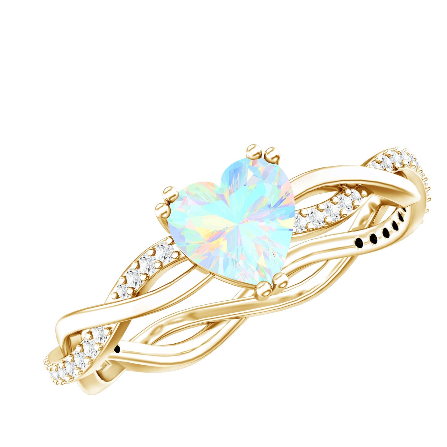 Natural Ethiopian Opal Diamond Heart Promise Engagement Ring