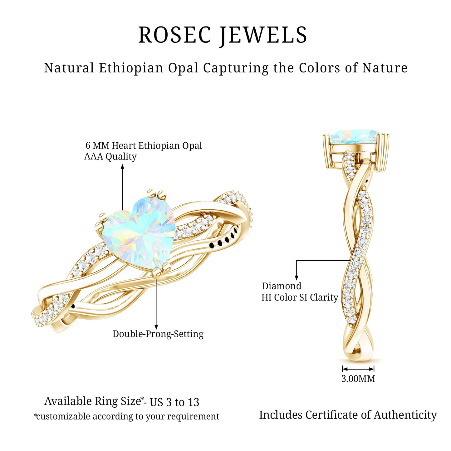 Natural Ethiopian Opal Diamond Heart Promise Engagement Ring
