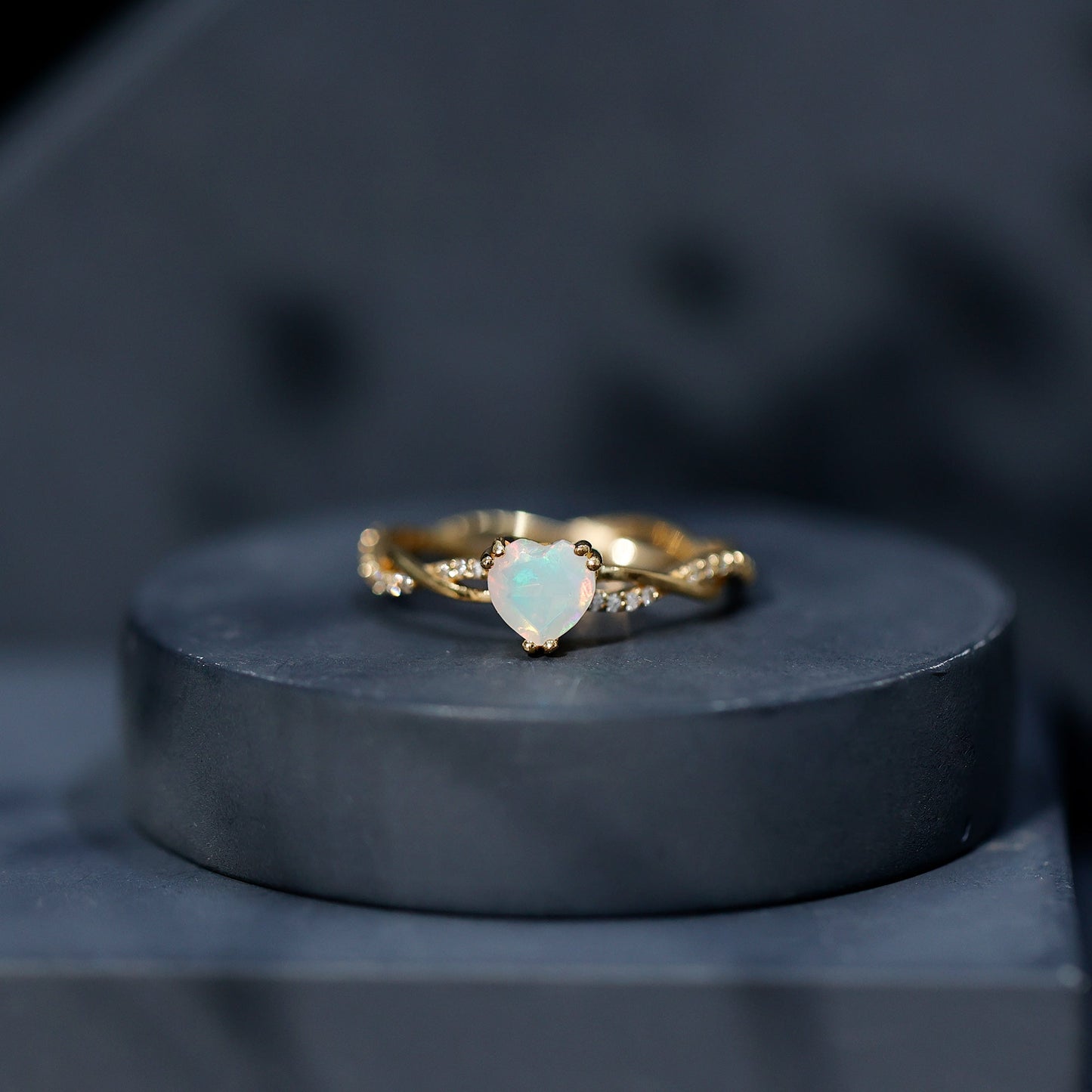 Natural Ethiopian Opal Diamond Heart Promise Engagement Ring