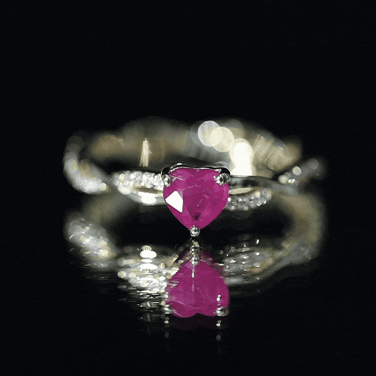 Natural 0.6 Carat Ruby Heart Engagement Ring with Diamond Braided Shank