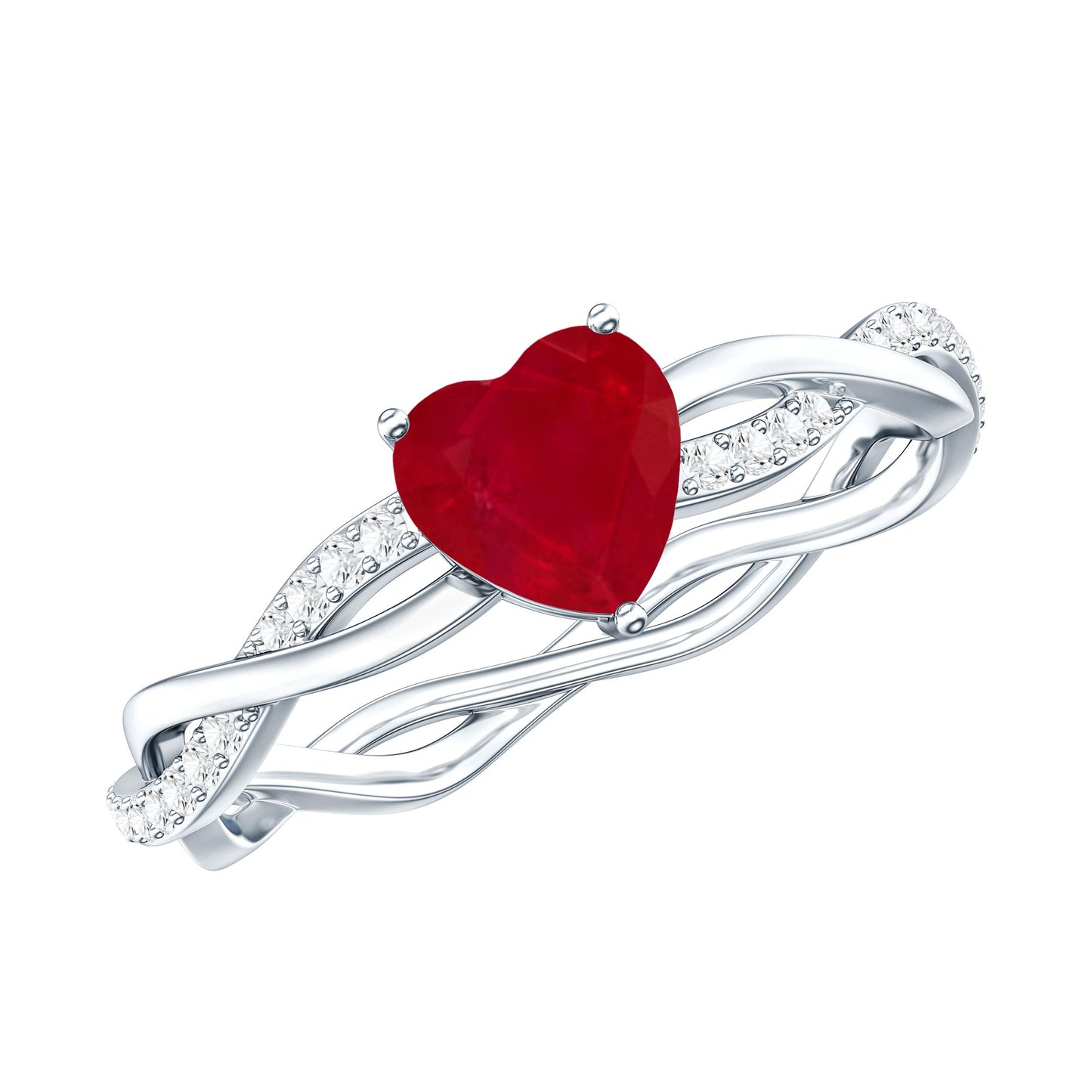 Natural 0.6 Carat Ruby Heart Engagement Ring with Diamond Braided Shank