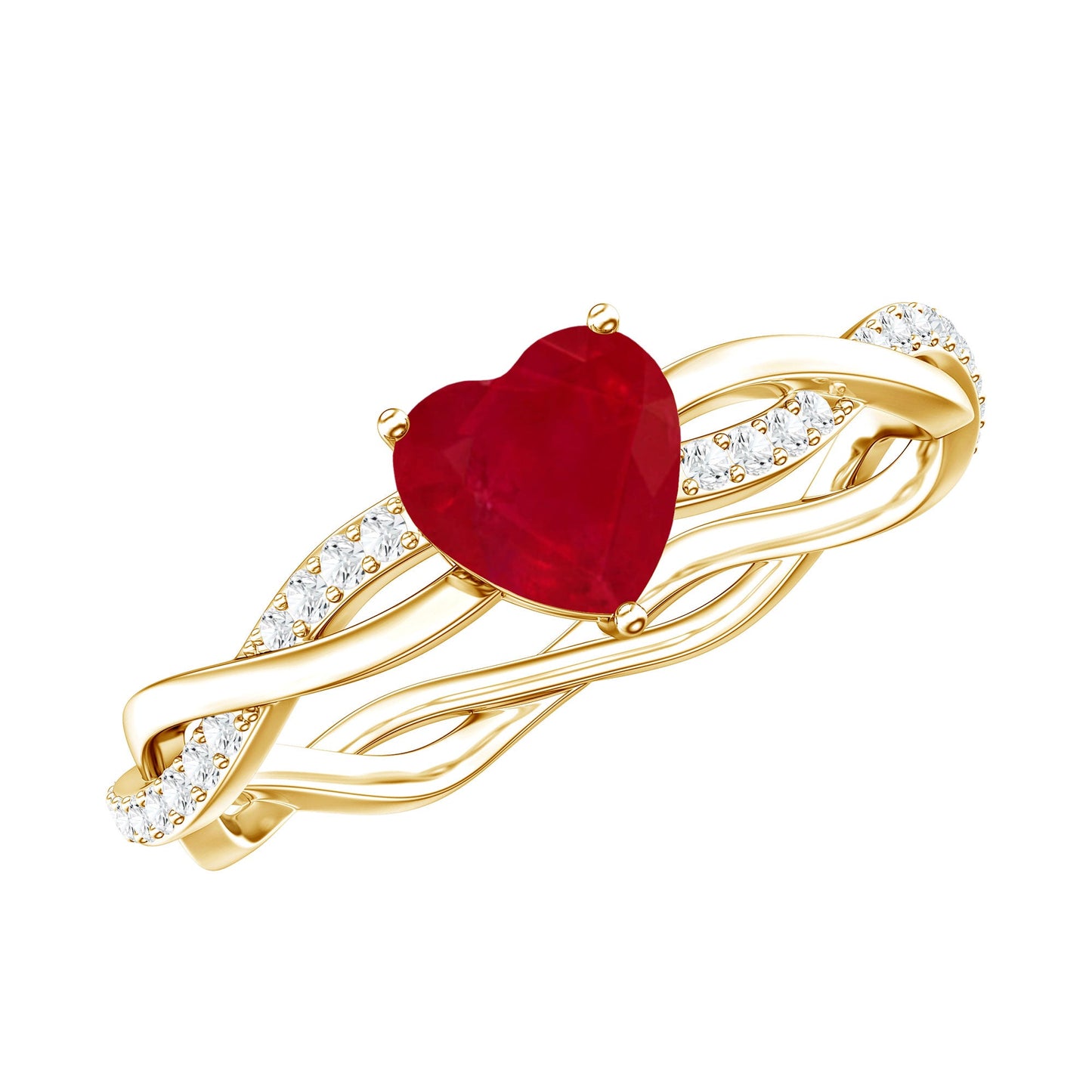 Natural 0.6 Carat Ruby Heart Engagement Ring with Diamond Braided Shank