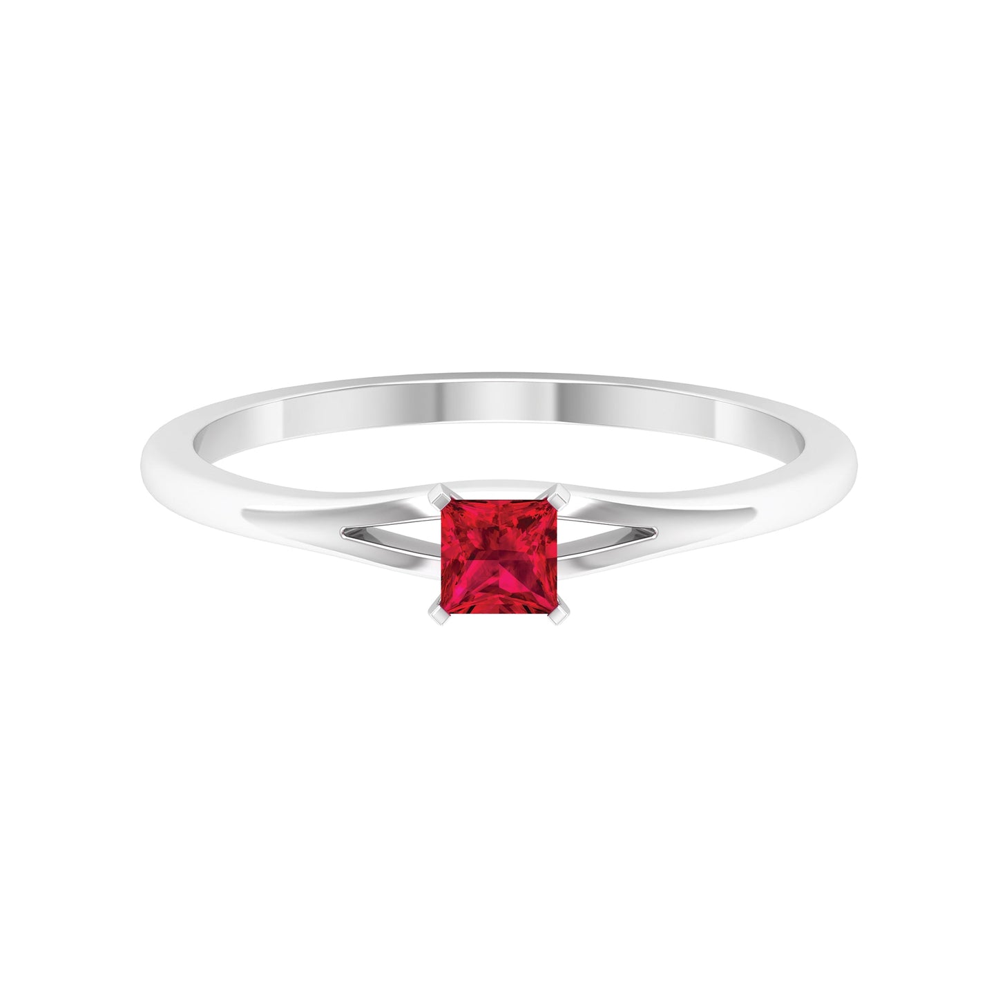 Natural Half Carat Princess Cut Ruby Promise Ring with Split Shank