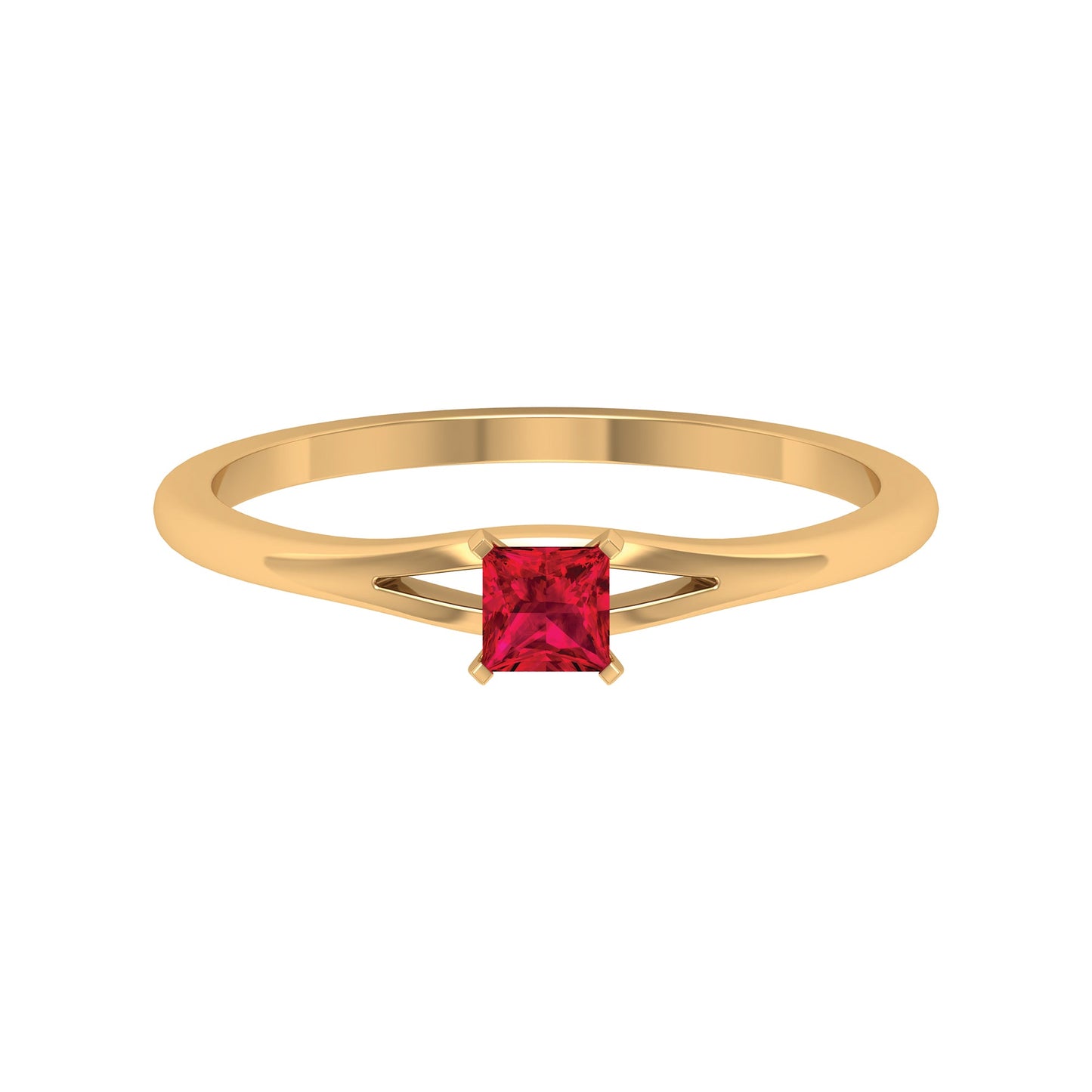Natural Half Carat Princess Cut Ruby Promise Ring with Split Shank