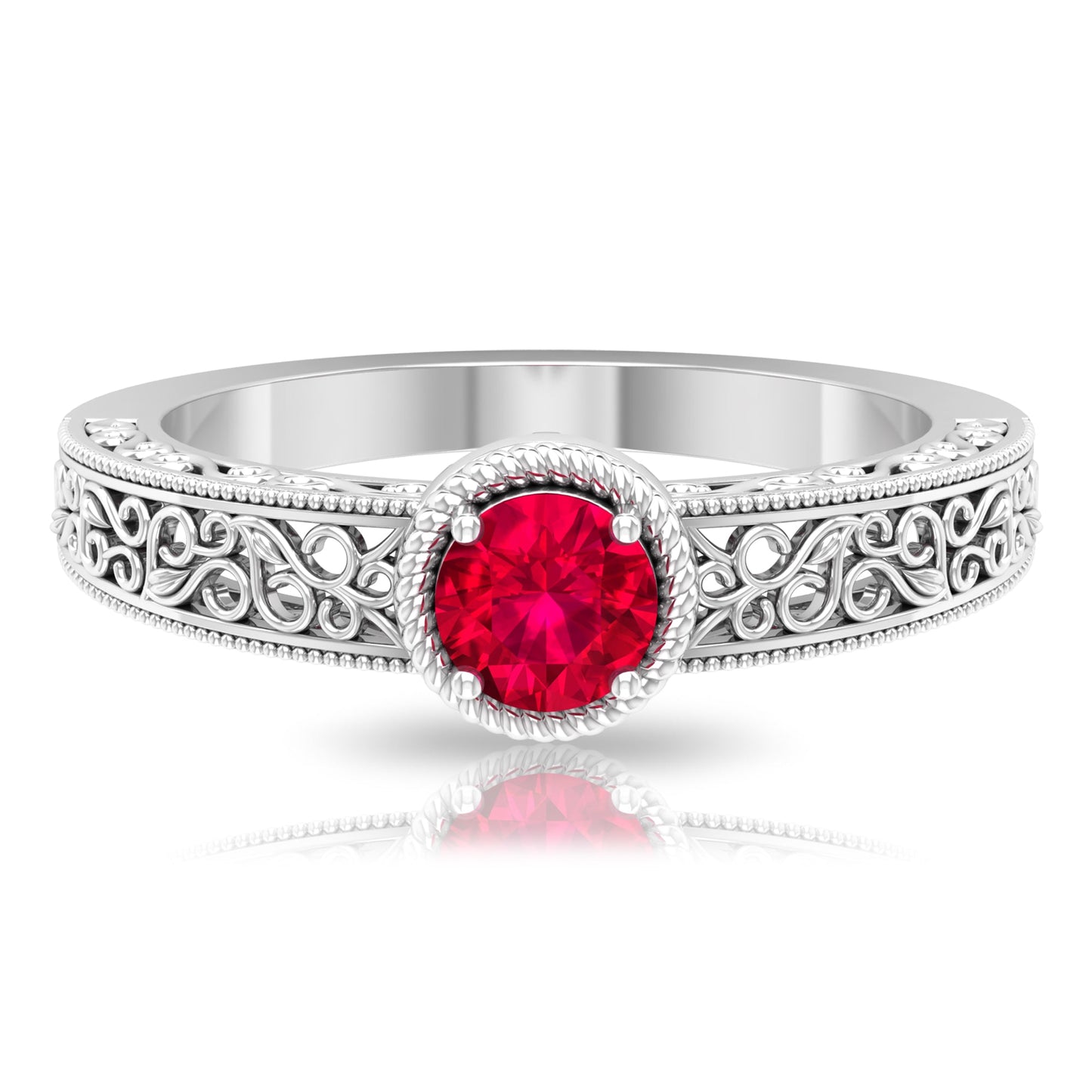 Vintage Inspired Ruby Solitaire Engagement Ring