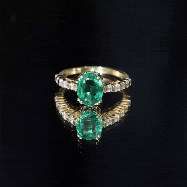 3 Carat Oval Cut Lab Created Emerald Solitaire Engagement Ring with Diamond