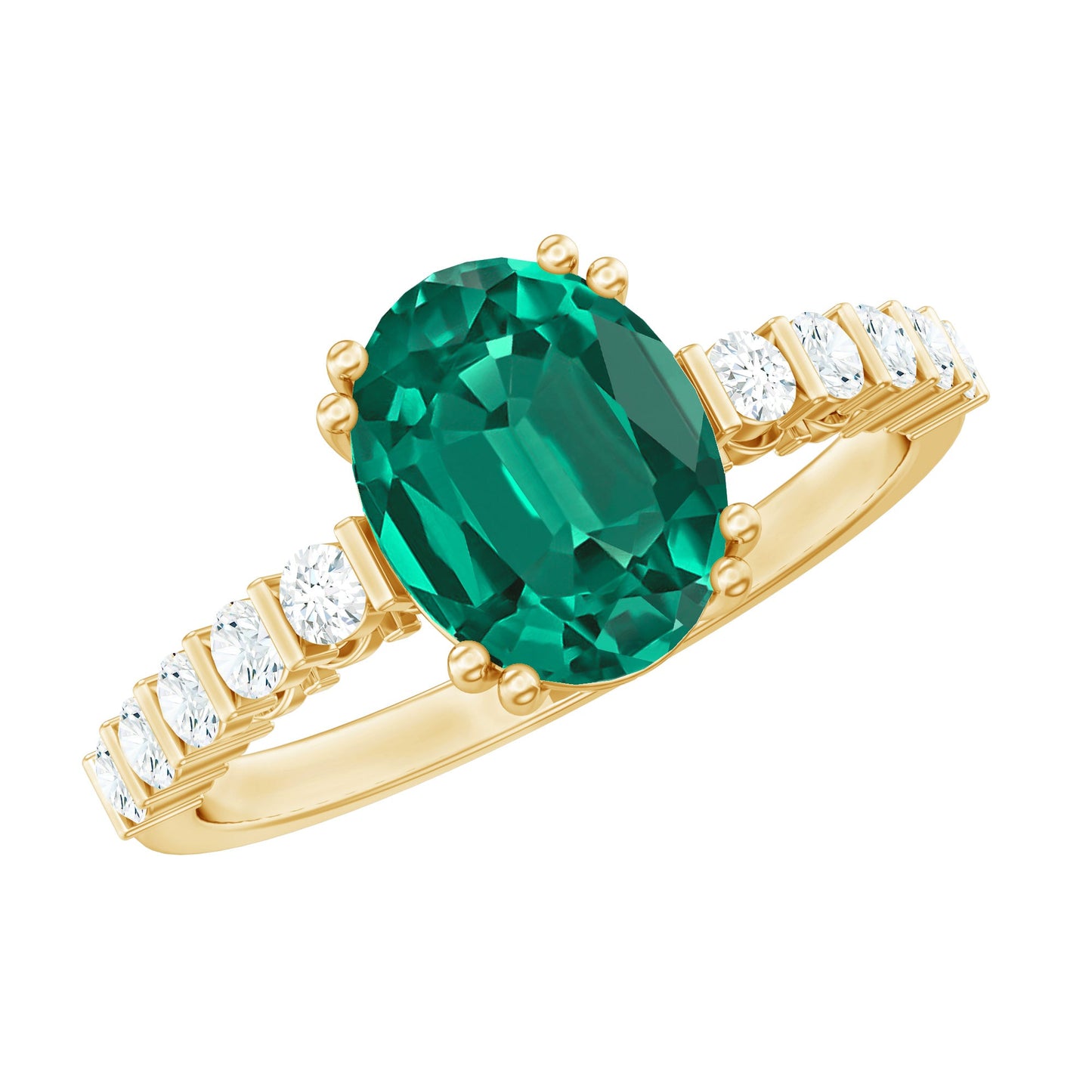 3 Carat Oval Cut Lab Created Emerald Solitaire Engagement Ring with Diamond