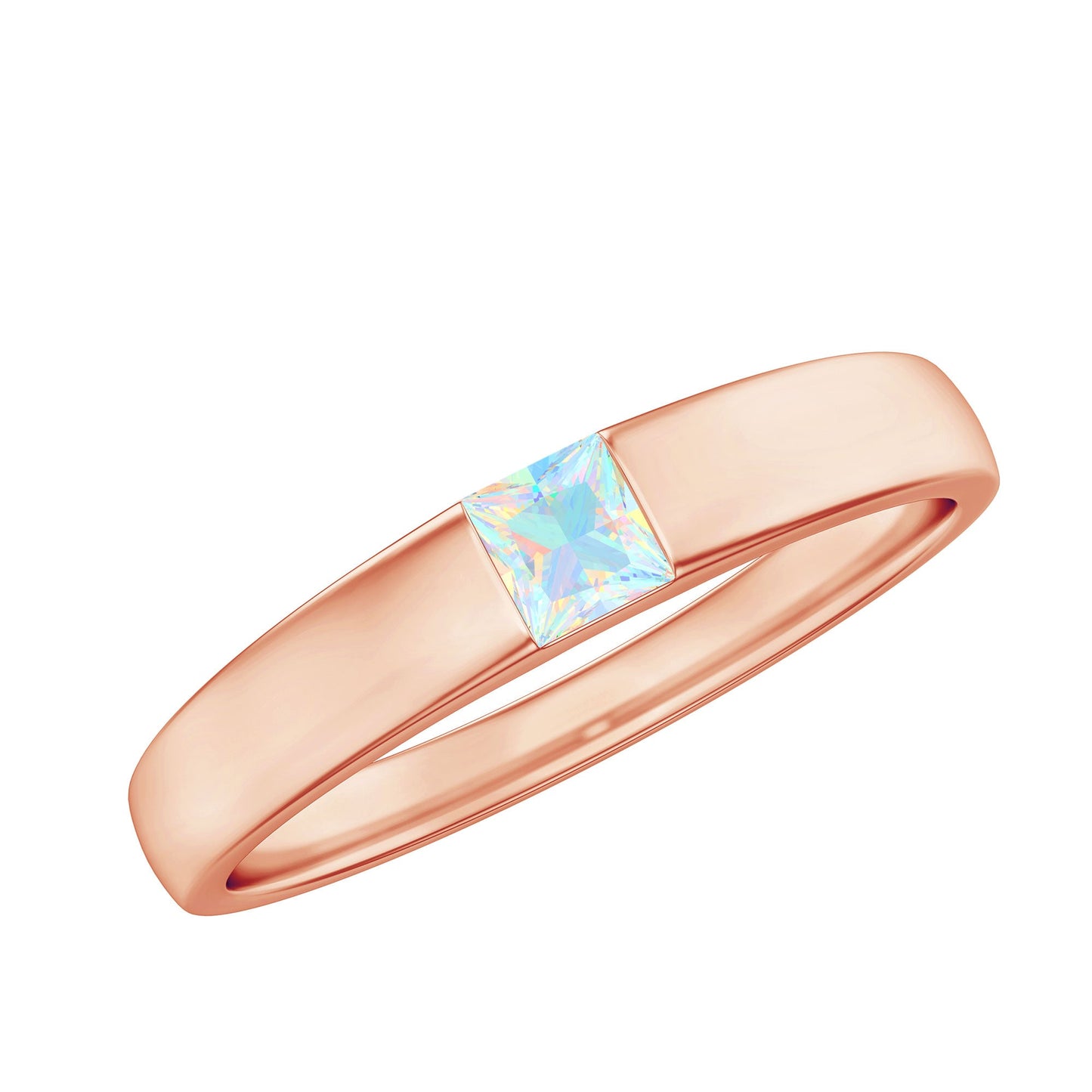 Certified Real Ethiopian Rainbow Opal Princess Cut Engagement Ring