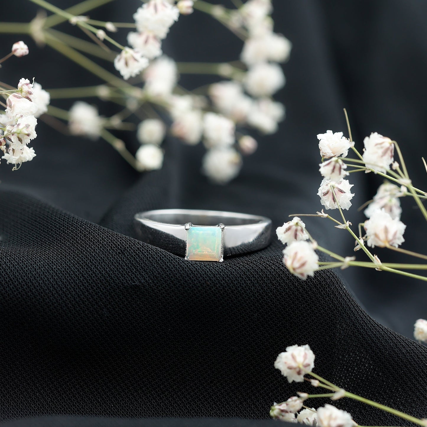 Certified Real Ethiopian Rainbow Opal Princess Cut Engagement Ring