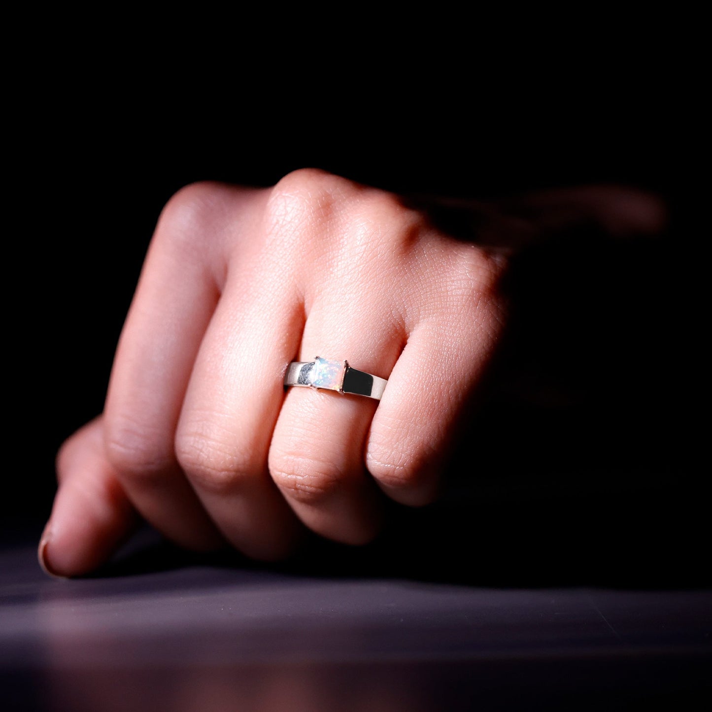 Certified Real Ethiopian Rainbow Opal Princess Cut Engagement Ring