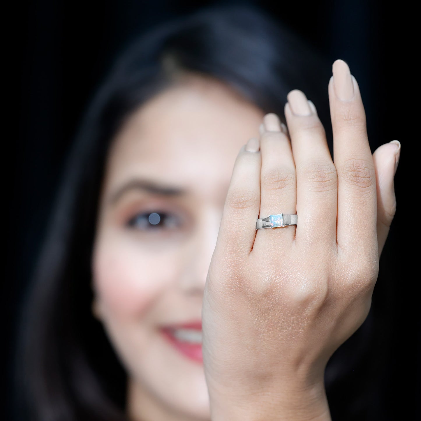 Certified Real Ethiopian Rainbow Opal Princess Cut Engagement Ring