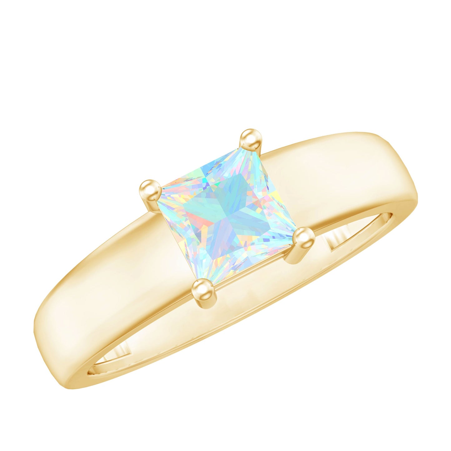 Certified Real Ethiopian Rainbow Opal Princess Cut Engagement Ring
