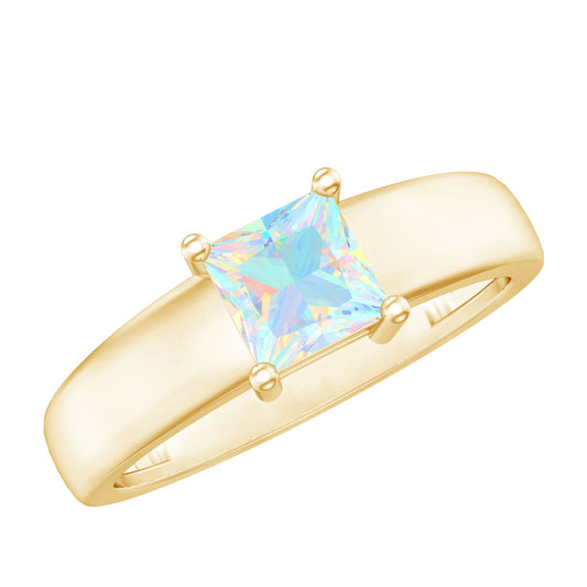 Certified Real Ethiopian Rainbow Opal Princess Cut Engagement Ring