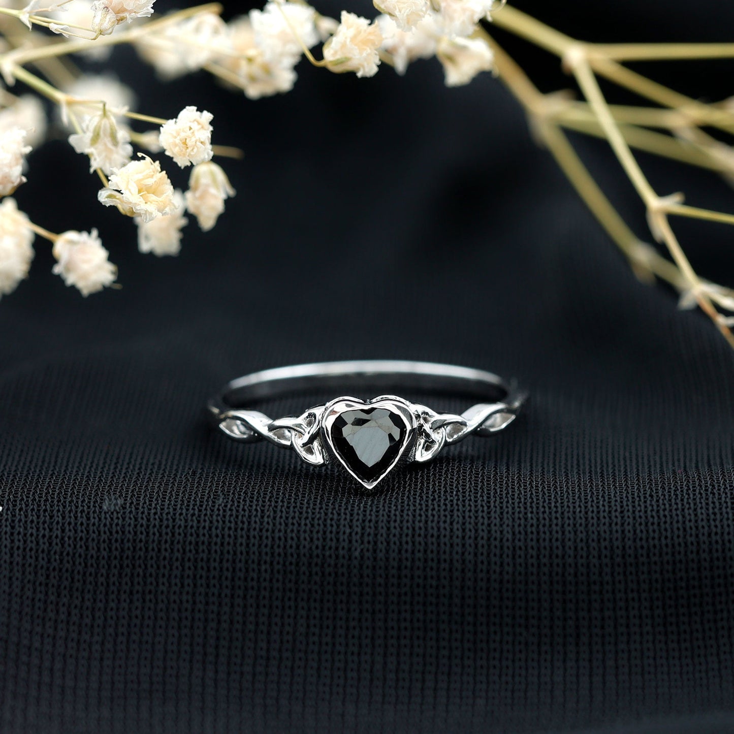 Certified 0.6 Carat Lab Grown Black Diamond Heart Promise Ring with Celtic Knot