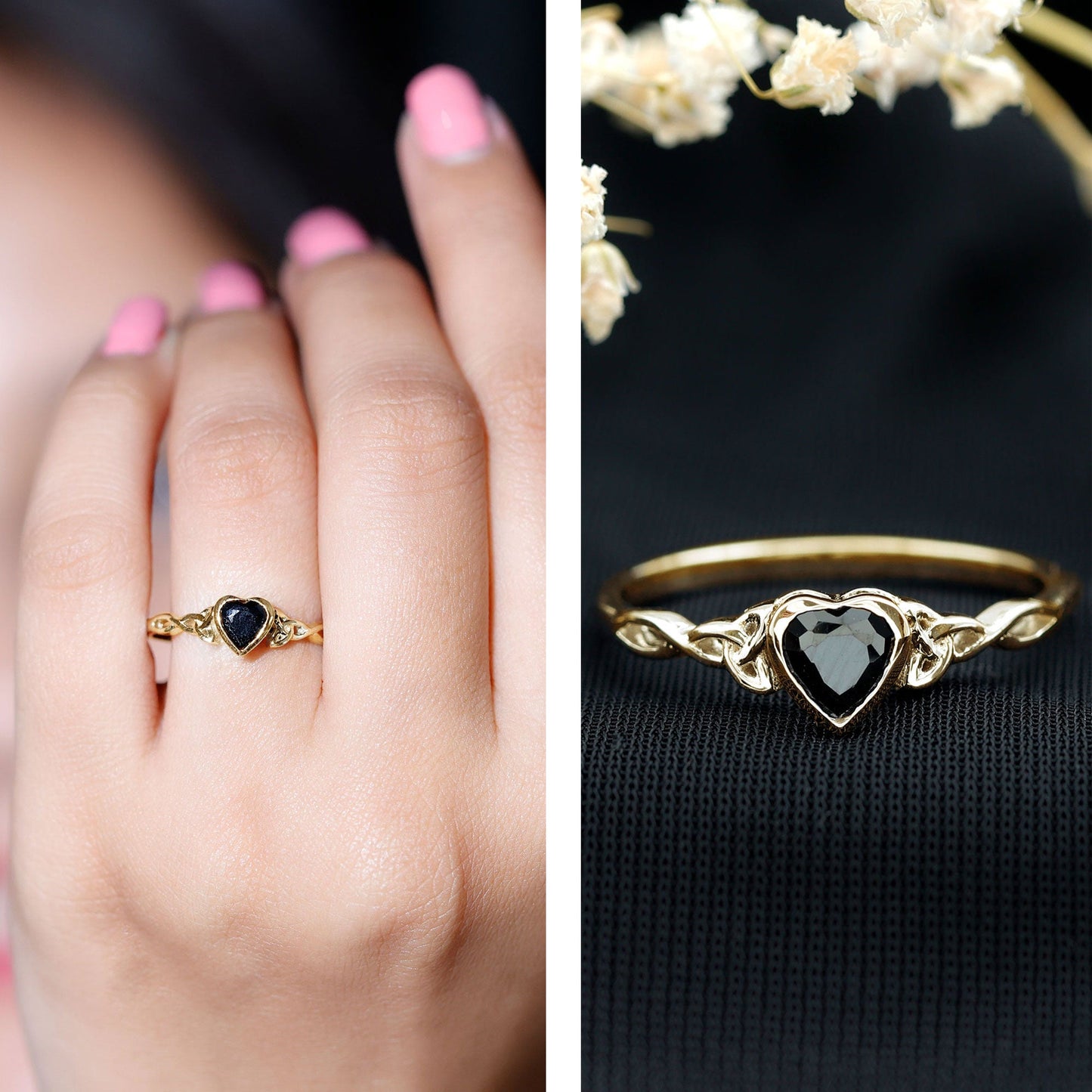 Certified 0.6 Carat Lab Grown Black Diamond Heart Promise Ring with Celtic Knot