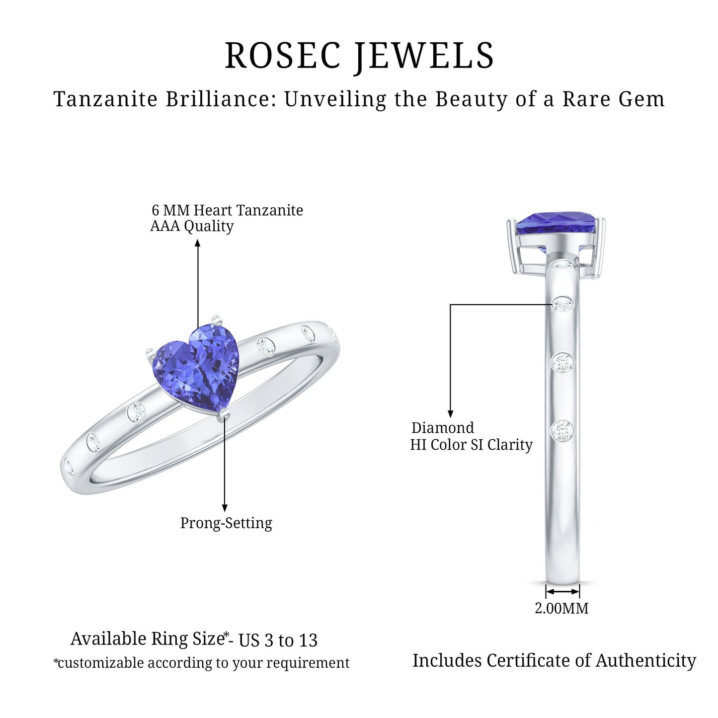 Heart Shape Tanzanite Diamond Promise Ring for Engagement