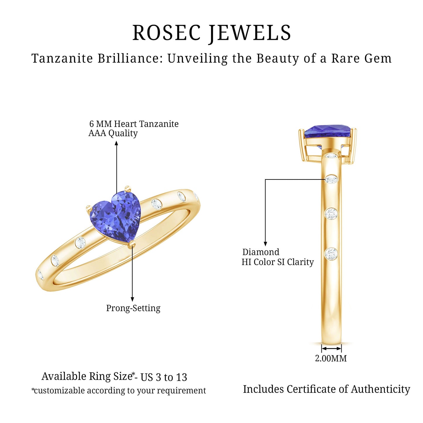 Heart Shape Tanzanite Diamond Promise Ring for Engagement