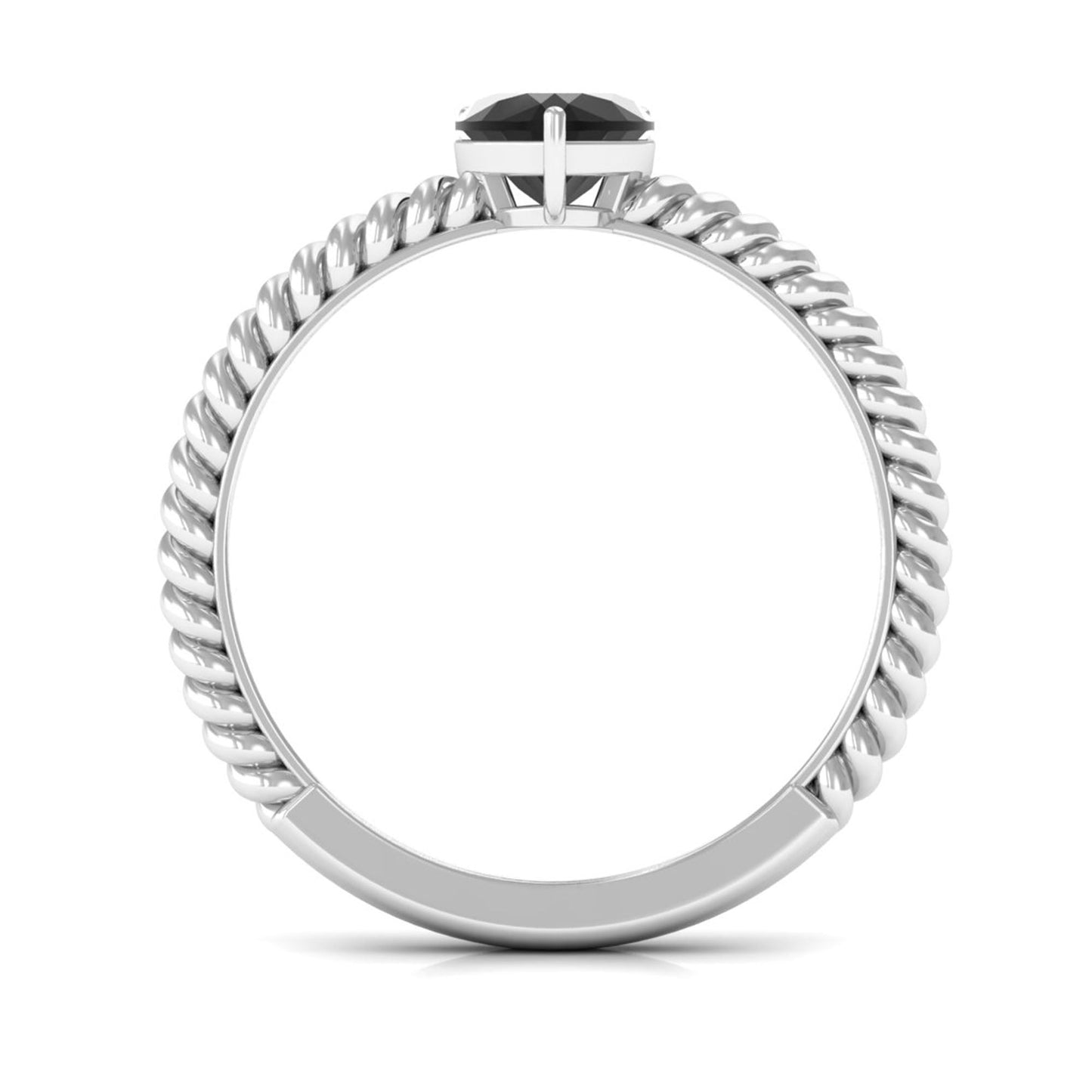 Heart Shape Solitaire Lab Grown Black Diamond Ring with Twisted Rope