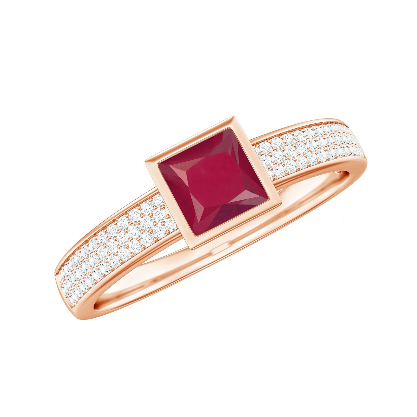 Natural 0.8 Carat Ruby Princess Cut Engagement Ring with Diamond