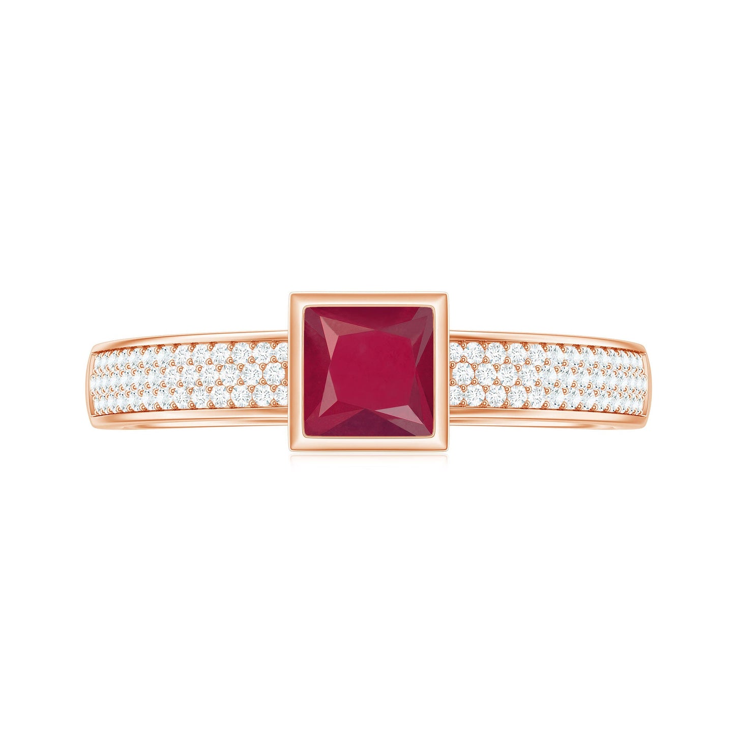 Natural 0.8 Carat Ruby Princess Cut Engagement Ring with Diamond