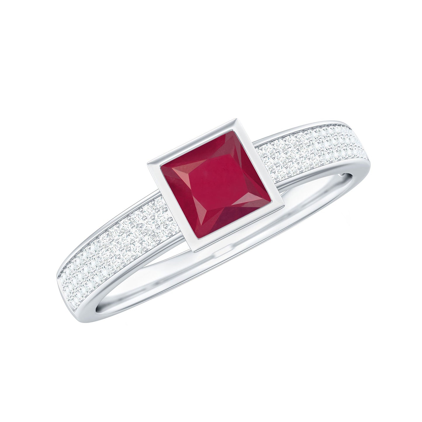 Natural 0.8 Carat Ruby Princess Cut Engagement Ring with Diamond