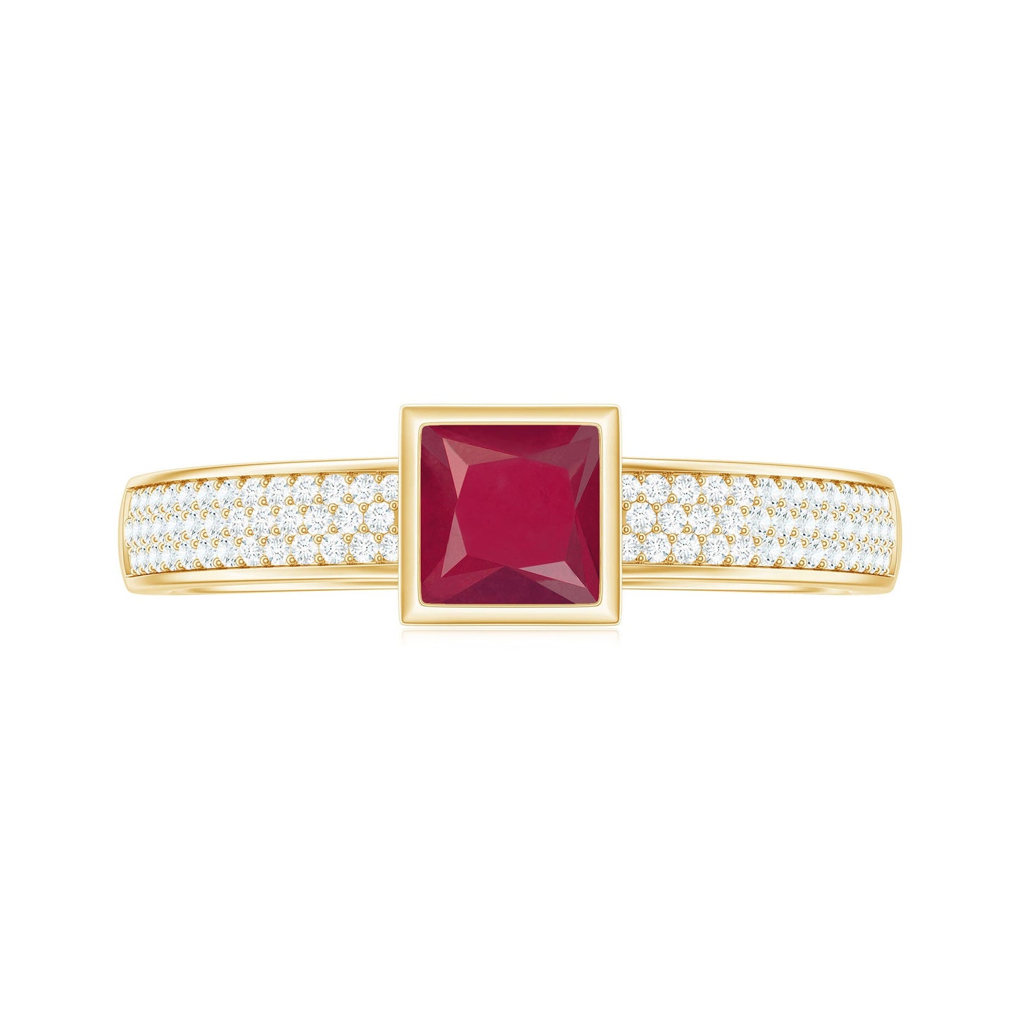 Natural 0.8 Carat Ruby Princess Cut Engagement Ring with Diamond
