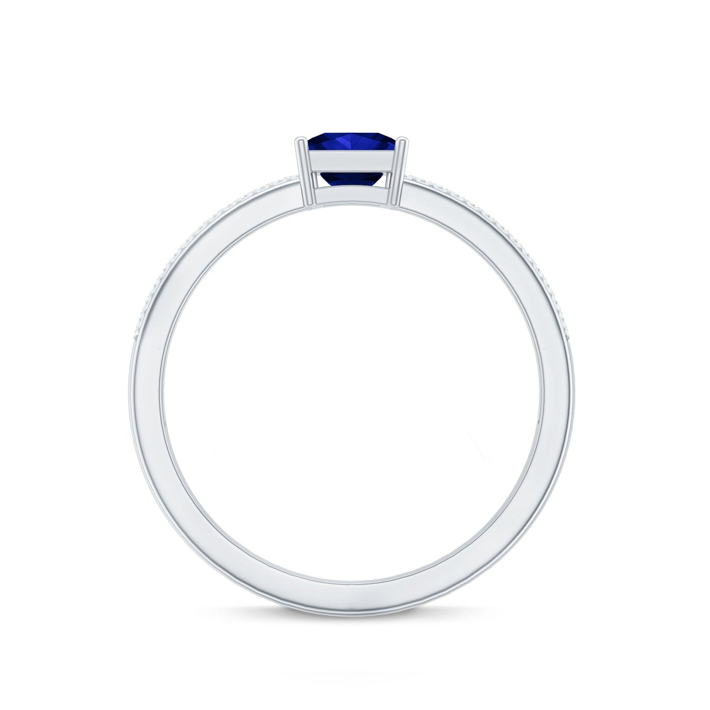 0.7 Carat Princess Cut Lab Created Blue Sapphire Engagement Ring with Diamond