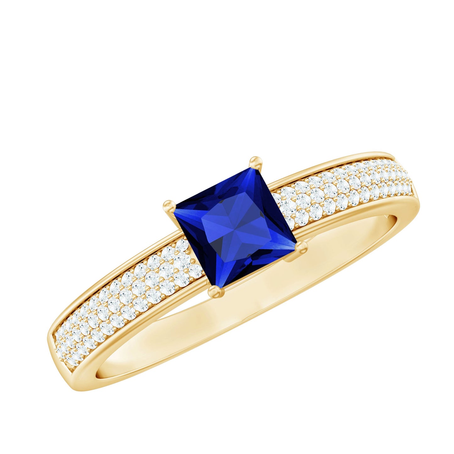 0.7 Carat Princess Cut Lab Created Blue Sapphire Engagement Ring with Diamond