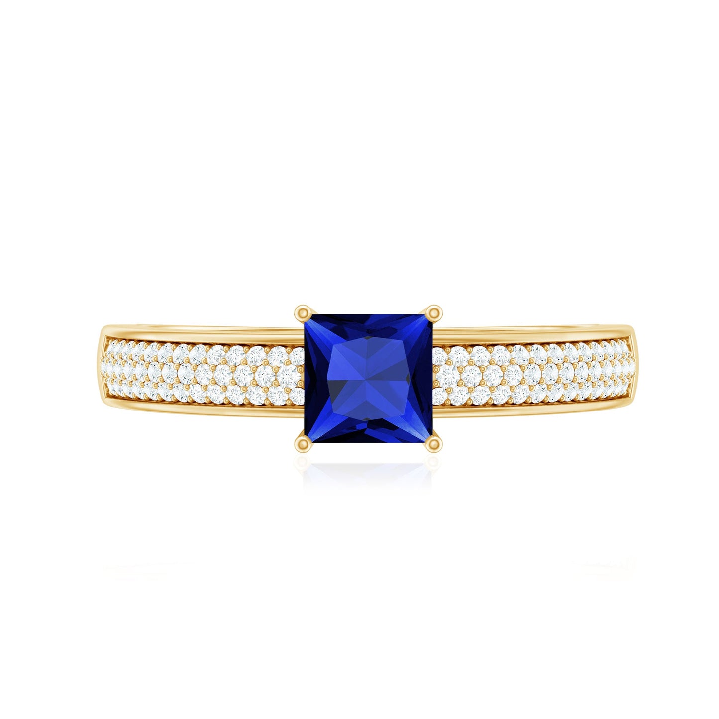 0.7 Carat Princess Cut Lab Created Blue Sapphire Engagement Ring with Diamond