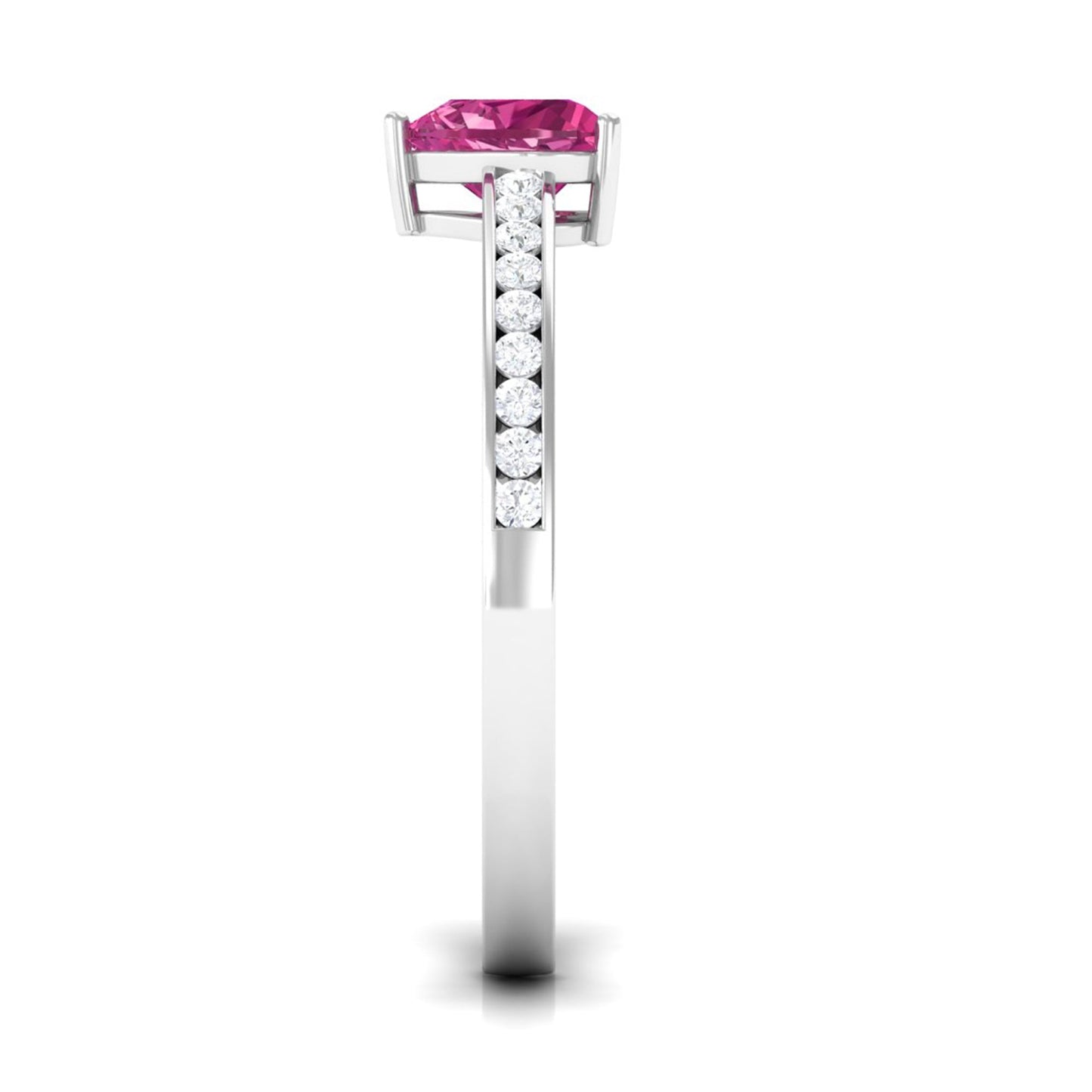 0.9 Carat Heart Shape Pink Tourmaline Solitaire Ring with Diamond Side Stones