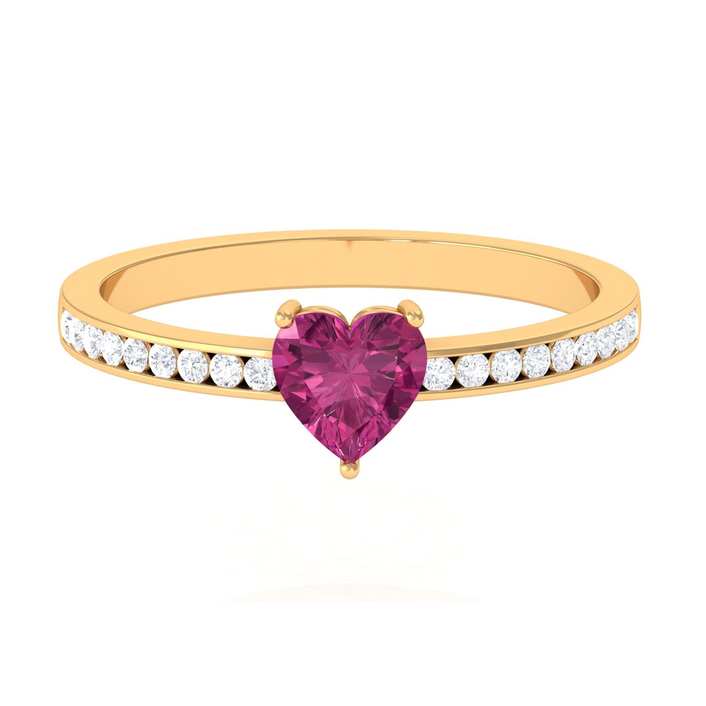 0.9 Carat Heart Shape Pink Tourmaline Solitaire Ring with Diamond Side Stones