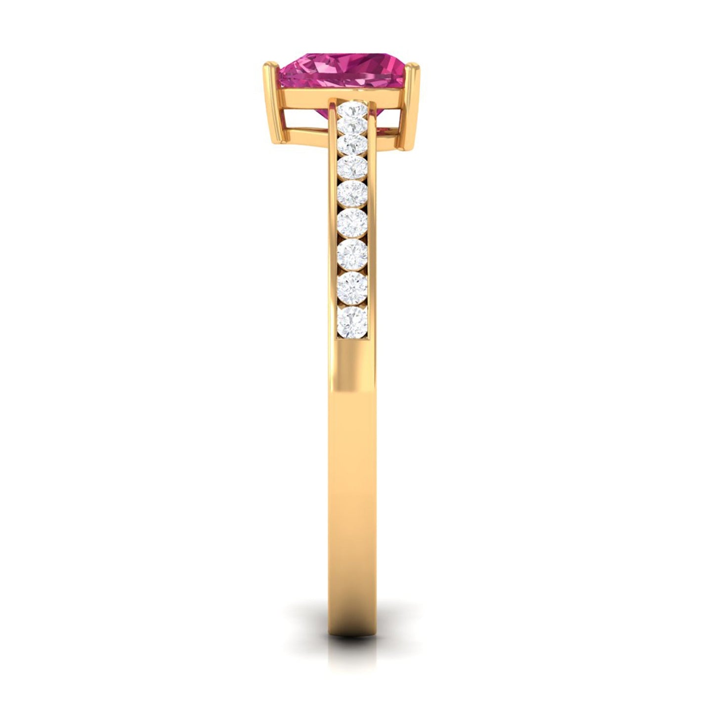 0.9 Carat Heart Shape Pink Tourmaline Solitaire Ring with Diamond Side Stones