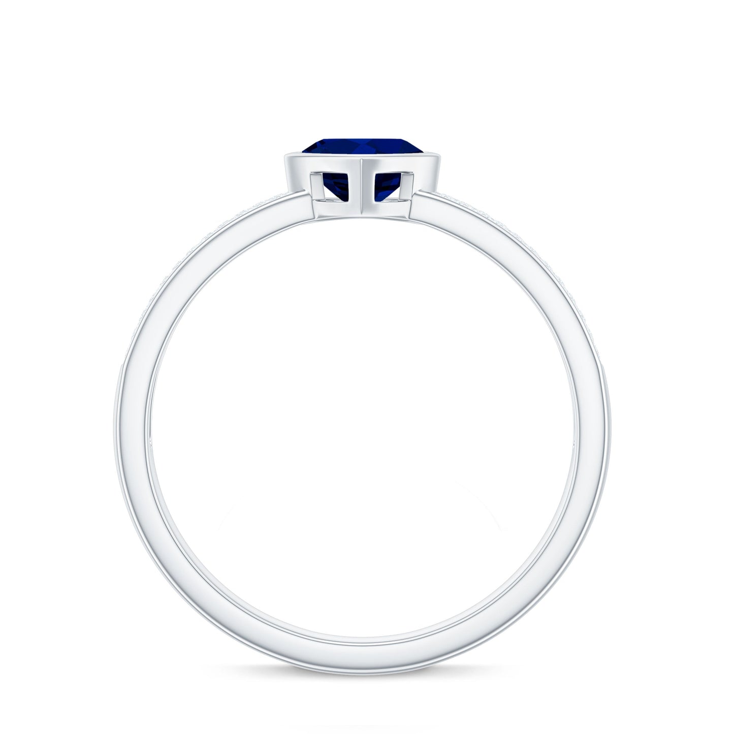 0.6 Carat Blue Sapphire Heart Solitaire Engagement Ring with Pave Diamond