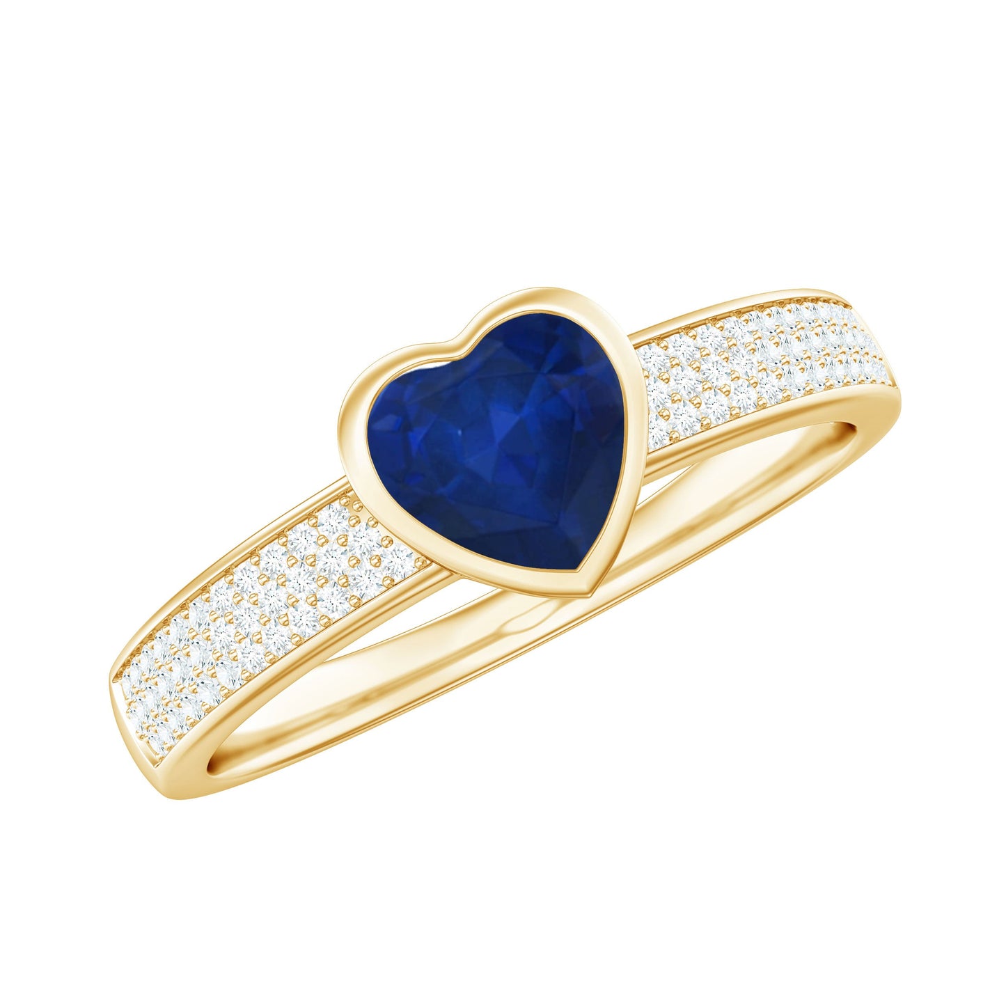 0.6 Carat Blue Sapphire Heart Solitaire Engagement Ring with Pave Diamond