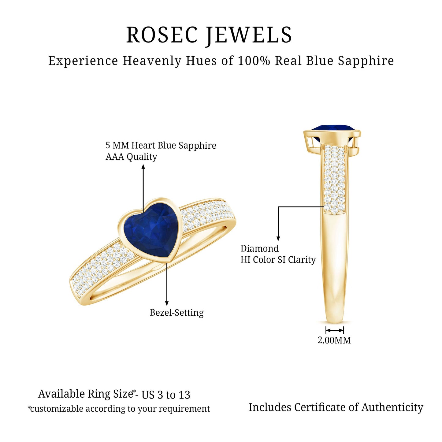 0.6 Carat Blue Sapphire Heart Solitaire Engagement Ring with Pave Diamond