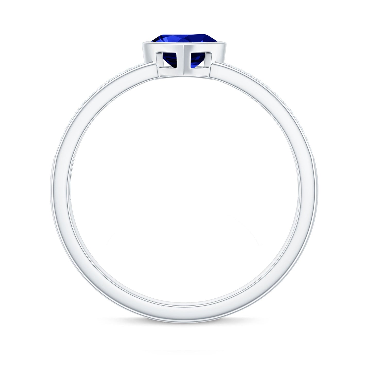 Heart Shape Created Blue Sapphire Solitaire Ring with Diamond Side Stone
