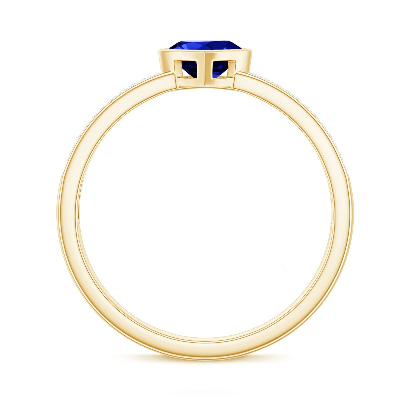 Heart Shape Created Blue Sapphire Solitaire Ring with Diamond Side Stone
