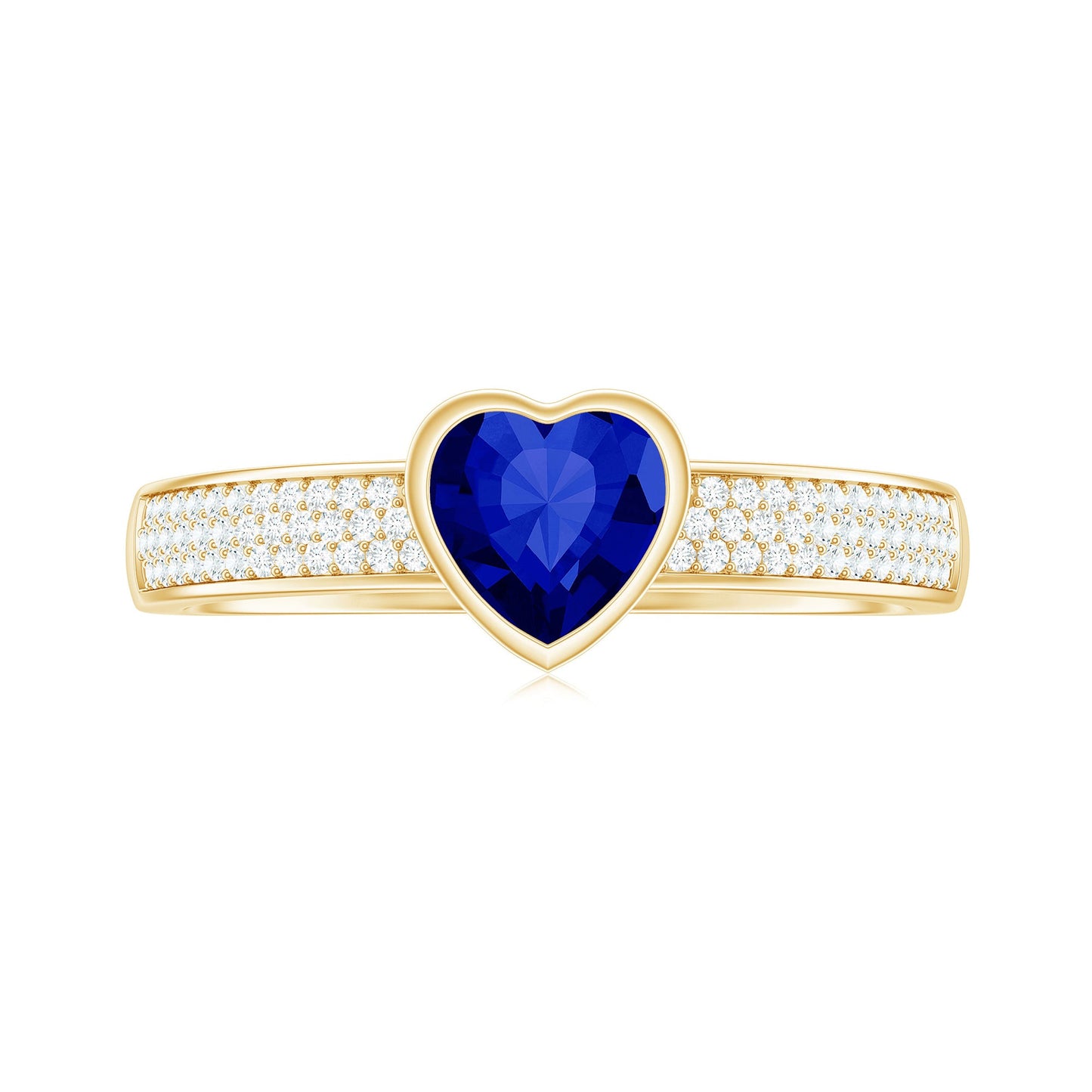 Heart Shape Created Blue Sapphire Solitaire Ring with Diamond Side Stone