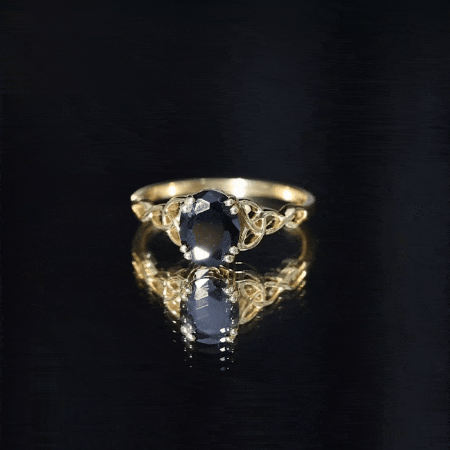 Natural 1.7 Carat Black Onyx Oval Engagement Ring with Celtic Knot