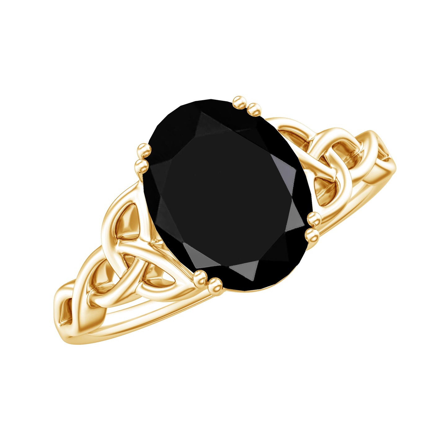 Natural 1.7 Carat Black Onyx Oval Engagement Ring with Celtic Knot
