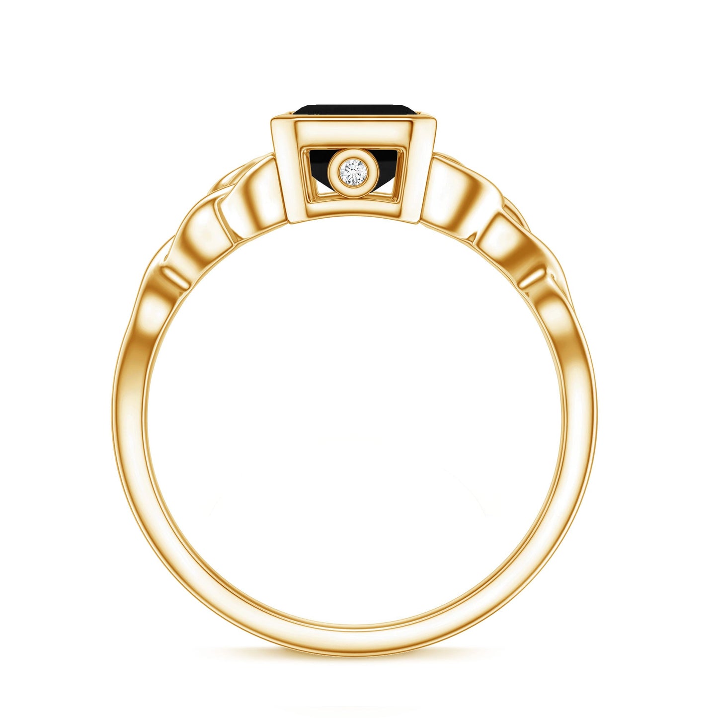Emerald Cut Black Onyx Bezel Set Engagement Ring with Surprise Diamond