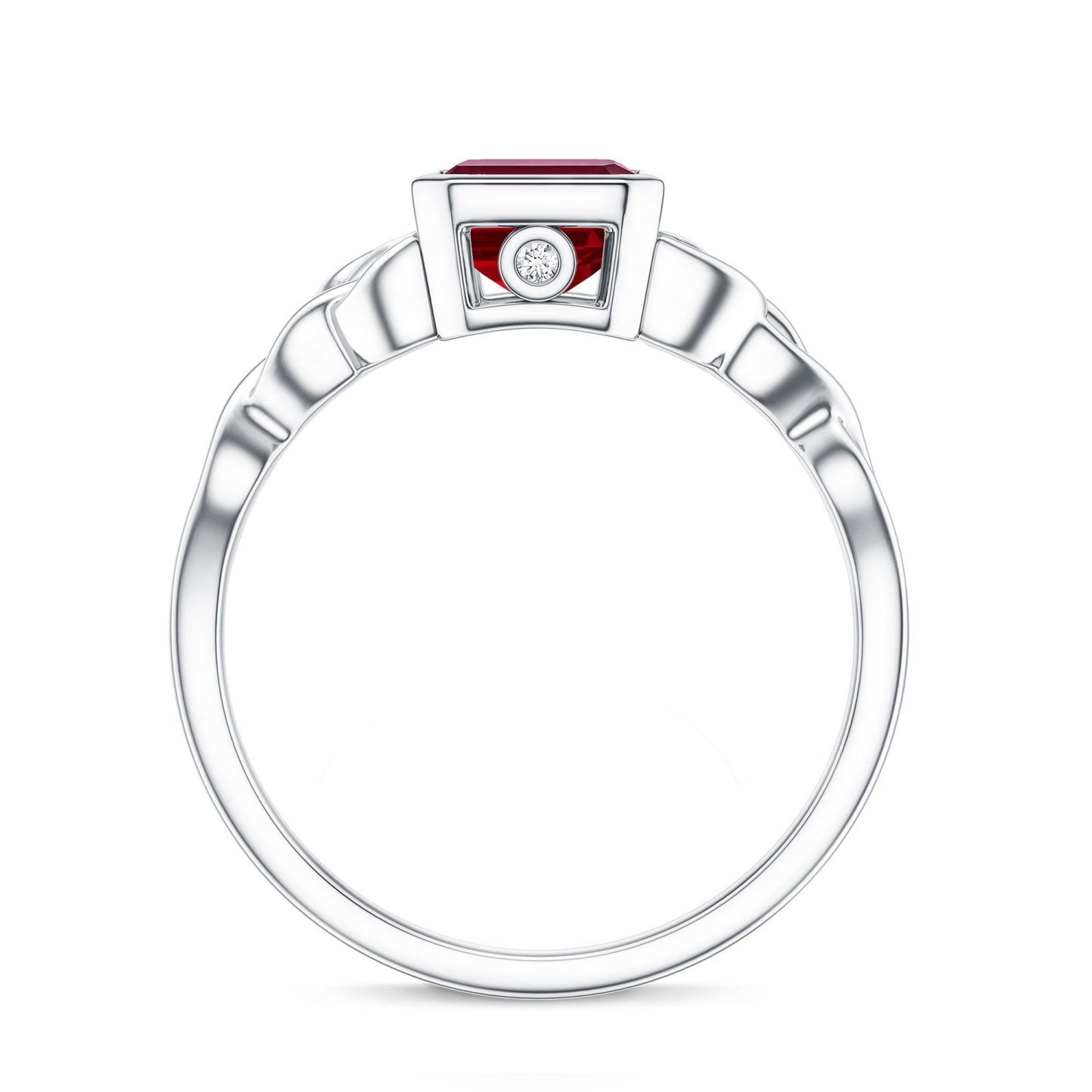Bezel Set Emerald Cut Lab Created Ruby Celtic Engagement Ring